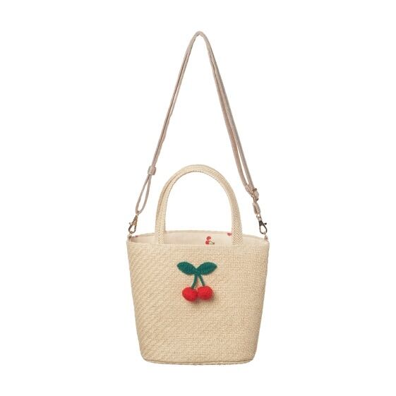 G2596N:Crochet Cherry Basket Bag-NEUTRAL