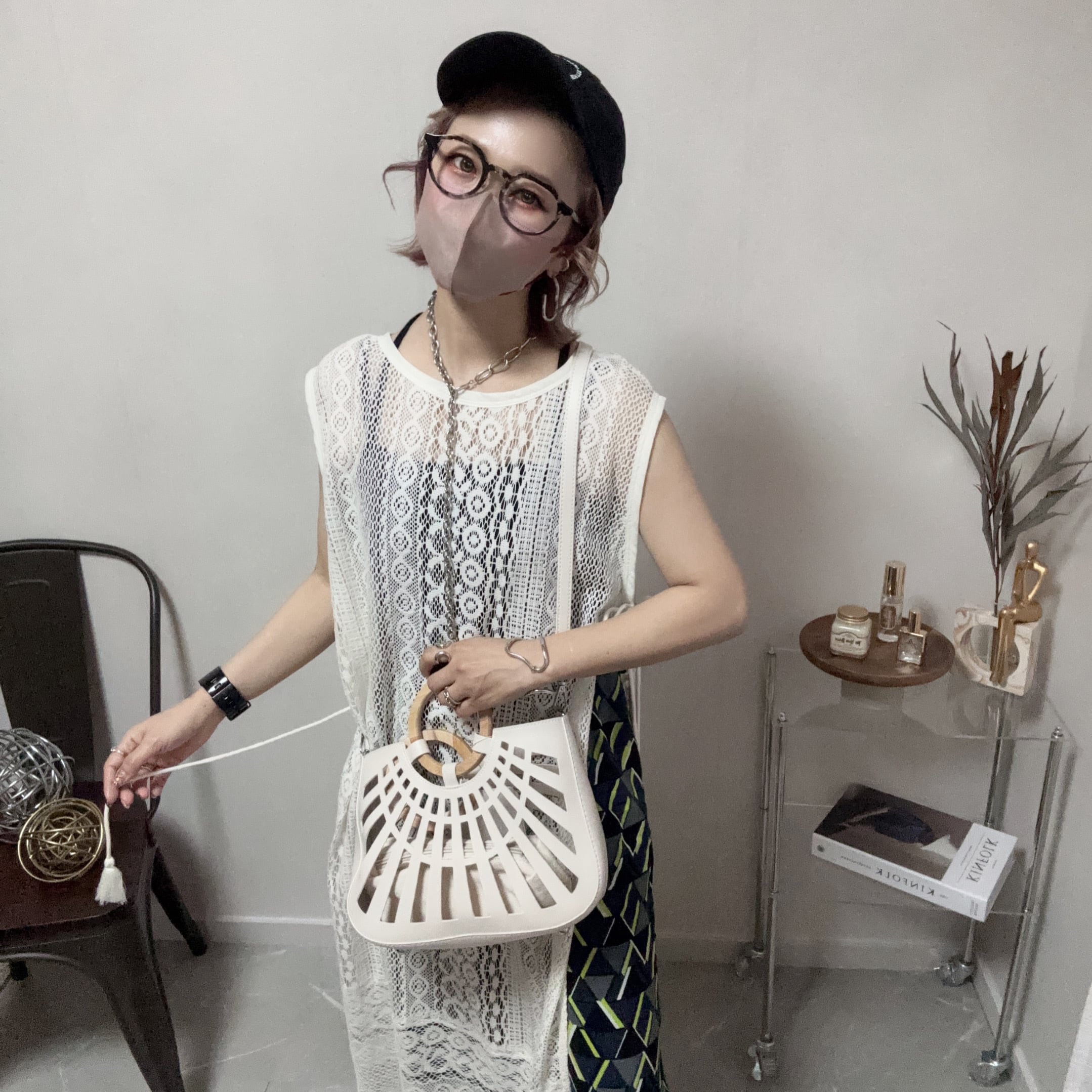 side strap lace sleeveless OP【white】