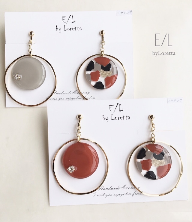 (全2色)Asymmetry marble hoop pierce/earring