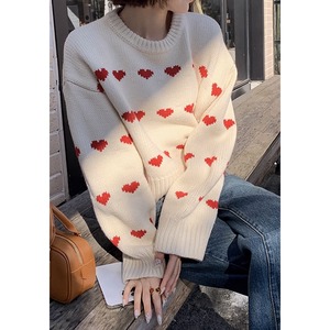 Round neck heart knit　a00516