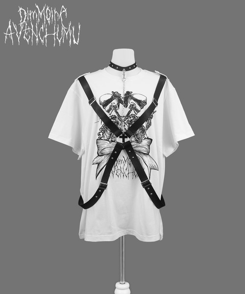 【AVENCHUMU×DimMoire】twin skull print harness T-shirt【White】