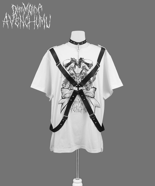 【AVENCHUMU×DimMoire】twin skull print harness T-shirt【White】