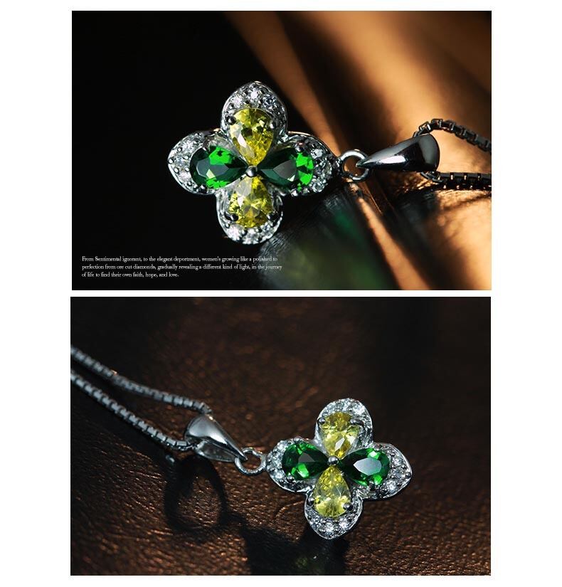 IUHA S925 四葉のクローバー ネックレス シルバー 製 スワロフスキー社