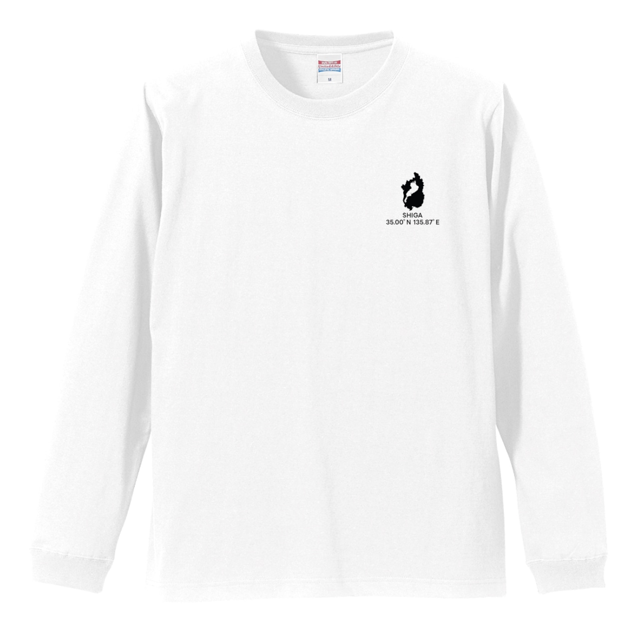 《滋賀》 緯度経度ミニマルロングスリーブTシャツ|地図×地名×ワンポイントデザイン