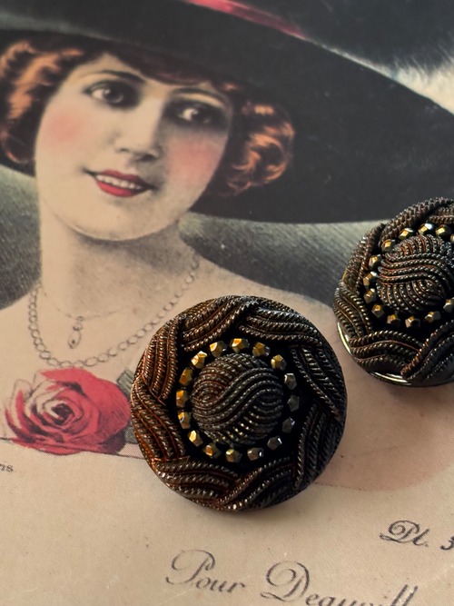 22mm Japanese Vintage ボタン メダリオン グラデーション ブラウン系 ビーズ プラスチックボタン アクセサリーパーツ 装飾材 カルトナージュ