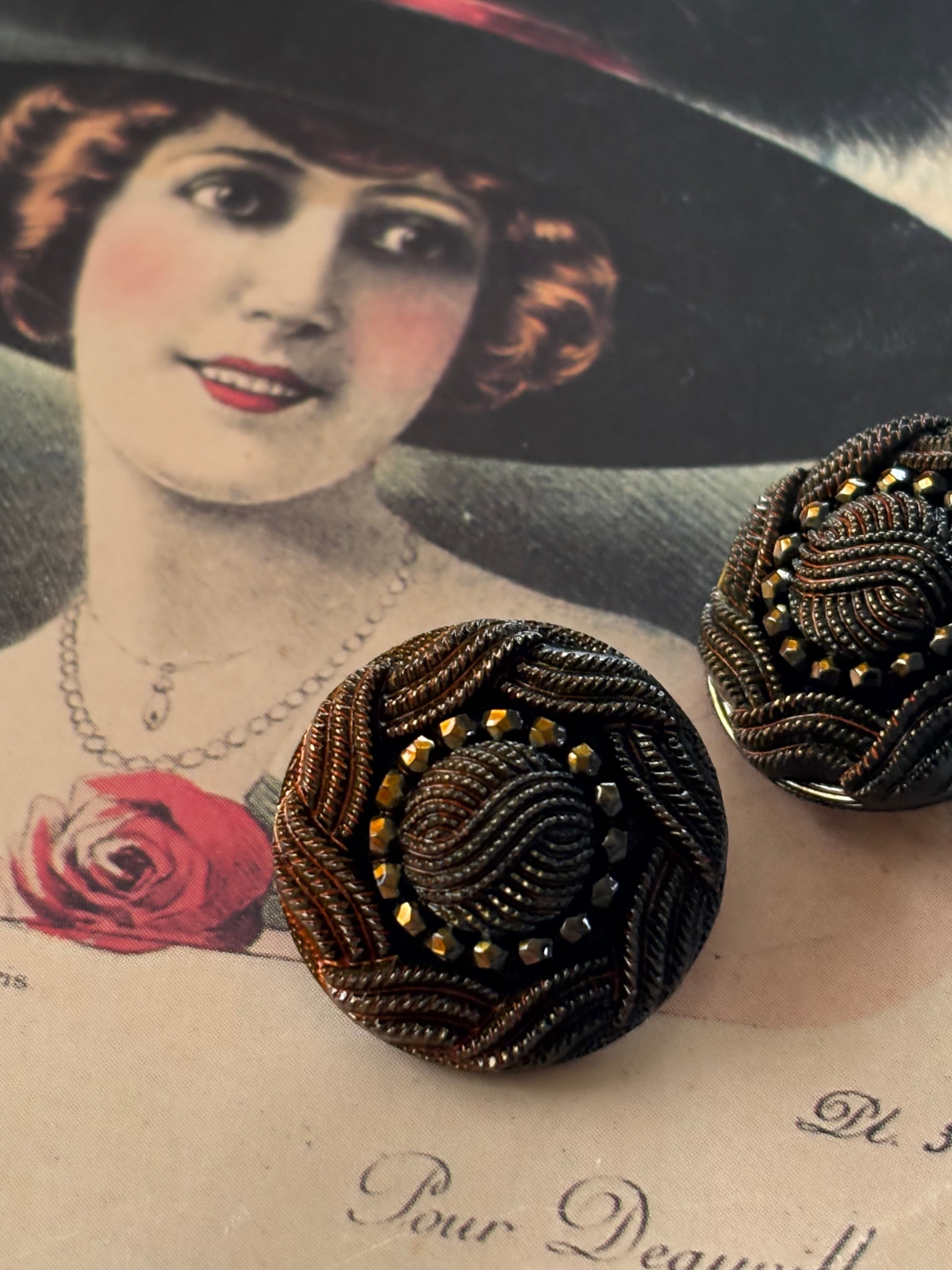 22mm Japanese Vintage ボタン メダリオン グラデーション ブラウン系 ビーズ プラスチックボタン アクセサリーパーツ 装飾材 カルトナージュ