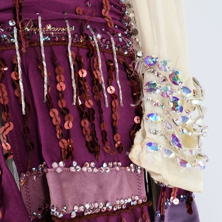 社交ダンス 衣装 ラテン ドレス ワンピース 紫 白 デモ 競技 ダンス