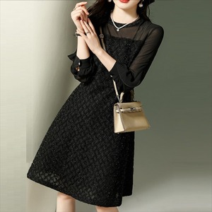 【送料無料】 ロングドレス ワンピース ドレス dress 衣装 パーティドレス ロング ロング丈 膝丈 ひざ丈 袖あり 長袖 クルーネック Aライン フレア キラキラ 透け感 シースルー エレガント 可愛い 大人可愛い きれいめ シンプル カジュアル シック コンサバ 華やか 大人 上品 おしゃれ お洒落 レトロ こなれ感 高見え 高級感 フェミニン 無地 秋 冬 30代 40代 レディース 女性用 ママ ママ服 デート お出かけ 女子会 お呼ばれ 休日 お茶会 授業参観 結婚式 二次会 パーティ