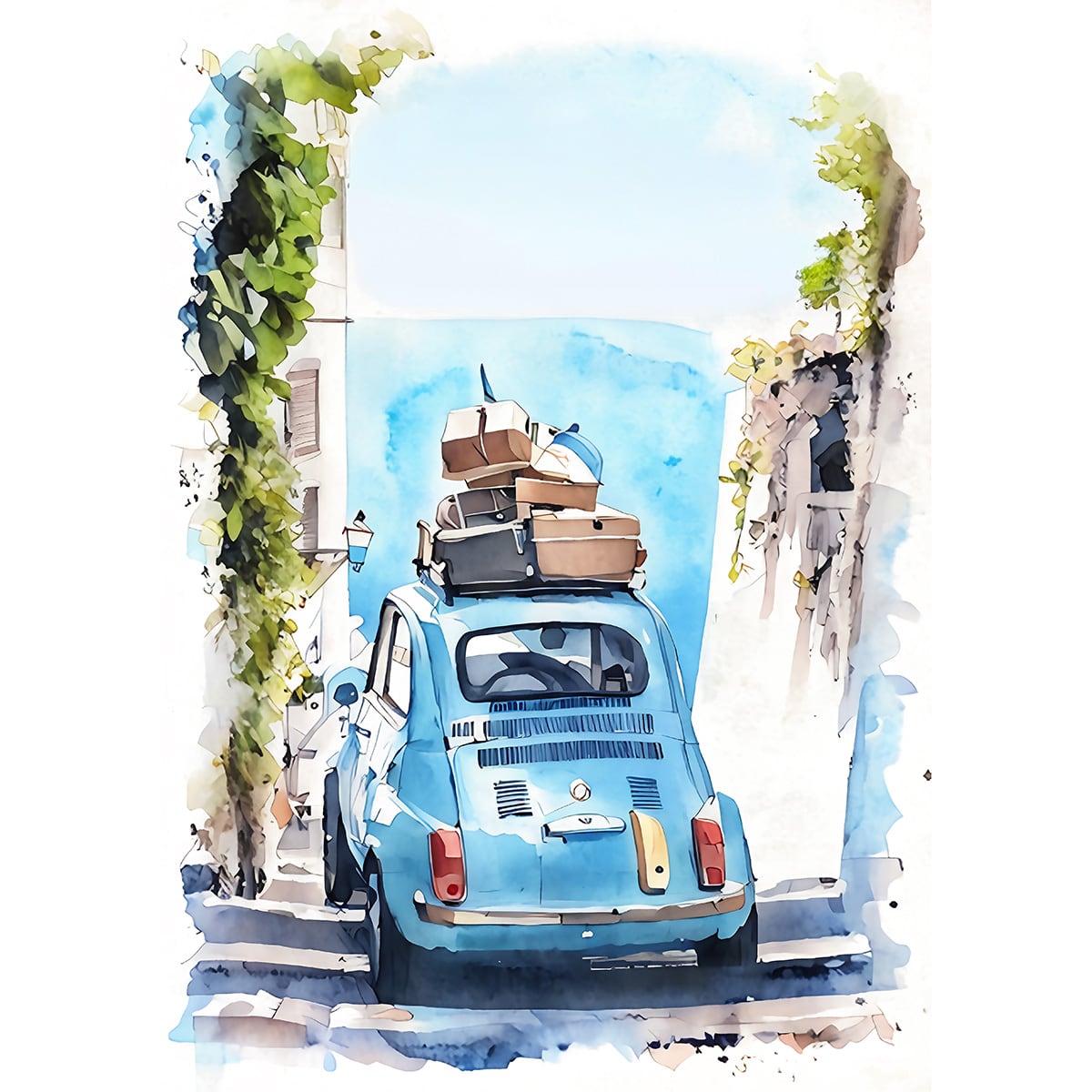 絵画 イタリア 風景画(街並み) チンクエテッレを旅するフィアット