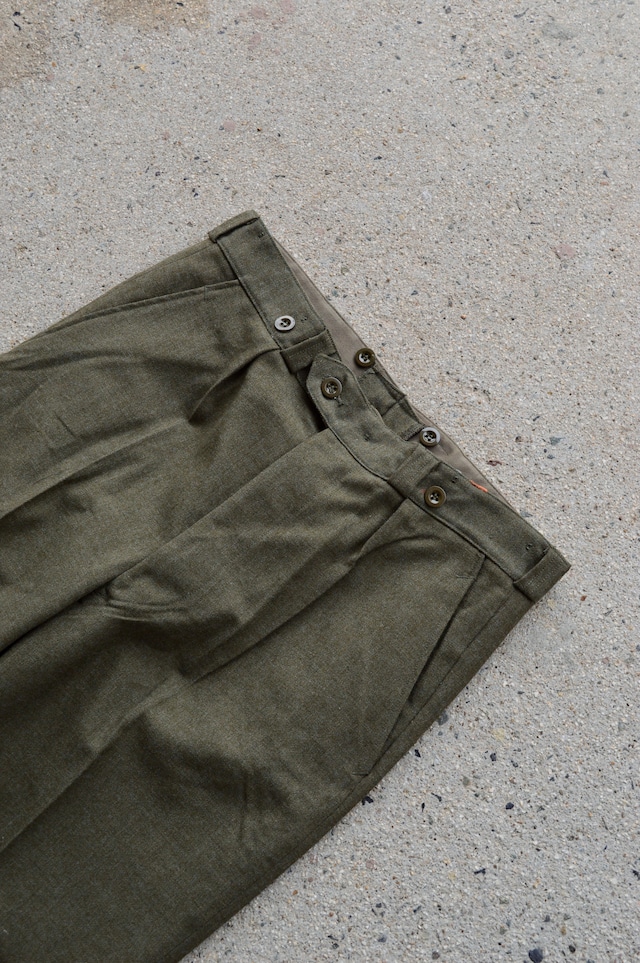 Bergian Army ABL 1968's PVBA BEGETEX社 HeavWool Gabardine Slacks Dead Stock Wool Trouser ベルギー軍 ウールスラックス ダークオリーブ