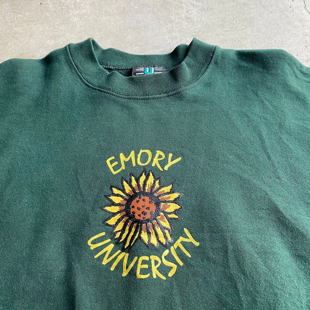 90年代 USA製 EMORY UNIVERSITY ヒマワリ カレッジプリント スウェットシャツ メンズXL相当 レディース 古着 90s  ビンテージ ヴィンテージ フラワー柄 花柄 バックプリント 両面プリント トレーナー グリーン 緑色【スウェット】 | cave  古着屋【公式】古着通販サイト