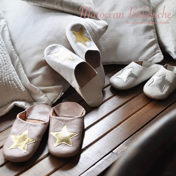 【 送料無料 追跡メール便発送 】 モロッコ バブーシュ 革 レザー 室内履き スリッパ ルームシューズ 星 スター デザイン デザイナーズ ホワイト シルバー ゴールド ベージュ ギフト かわいい 可愛い おしゃれ【人気商品】 靴 モロッコ雑貨