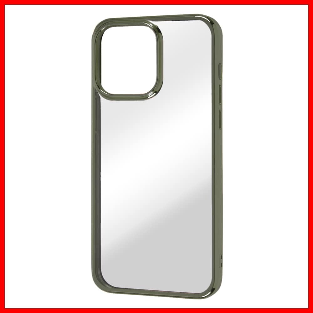 iPhone 14 Pro Max ケース メタリック フレーム クリア x オリーブ