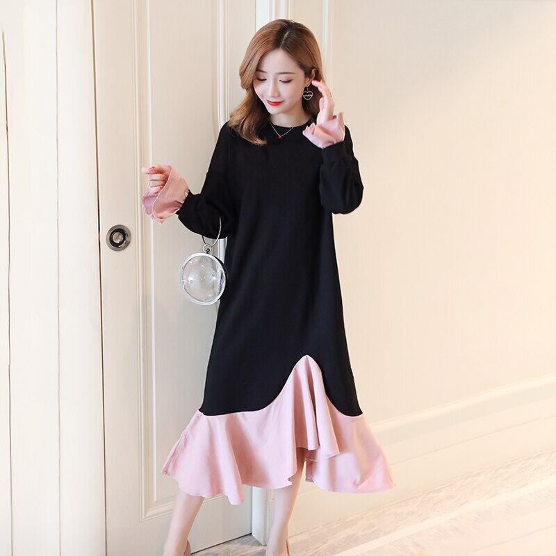 【新作】【送料無料】 1885＃マタニティドレス春秋コットン長袖ルーズスタイリッシュなレジャーファッションドレス妊婦ママドレス ロング スプリング 春物 オータム 秋物 AL expec387221286671