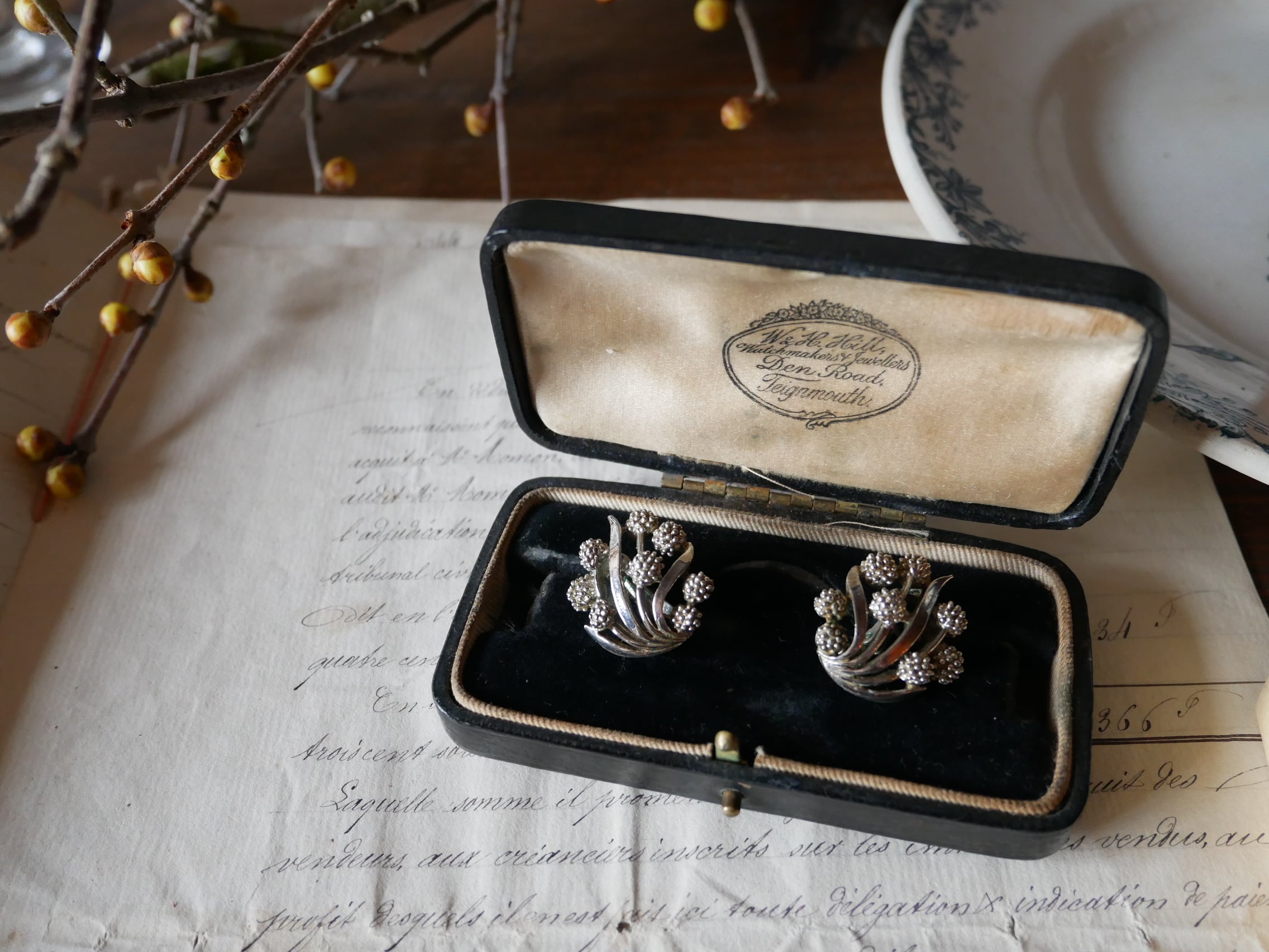 フランスアンティーク ミモザ イヤリング シルバー