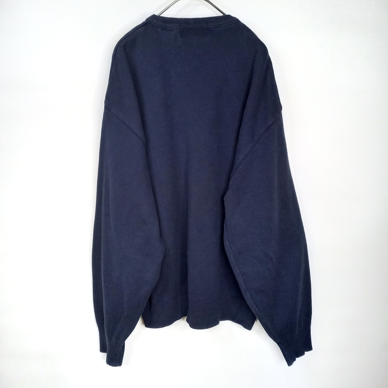 90s　アメリカ製　CYPRESS LINKS　Vネック　コットンニット　スウェット　無地　中厚手　ネイビー　L