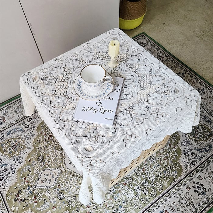 white flower vintage mini tablecloth / レース ミニ テーブルクロス