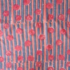 ブロックプリント生地【50cm単位】インド綿 花・ストライプ柄 ピンク×くすみブルー #27110-PK1