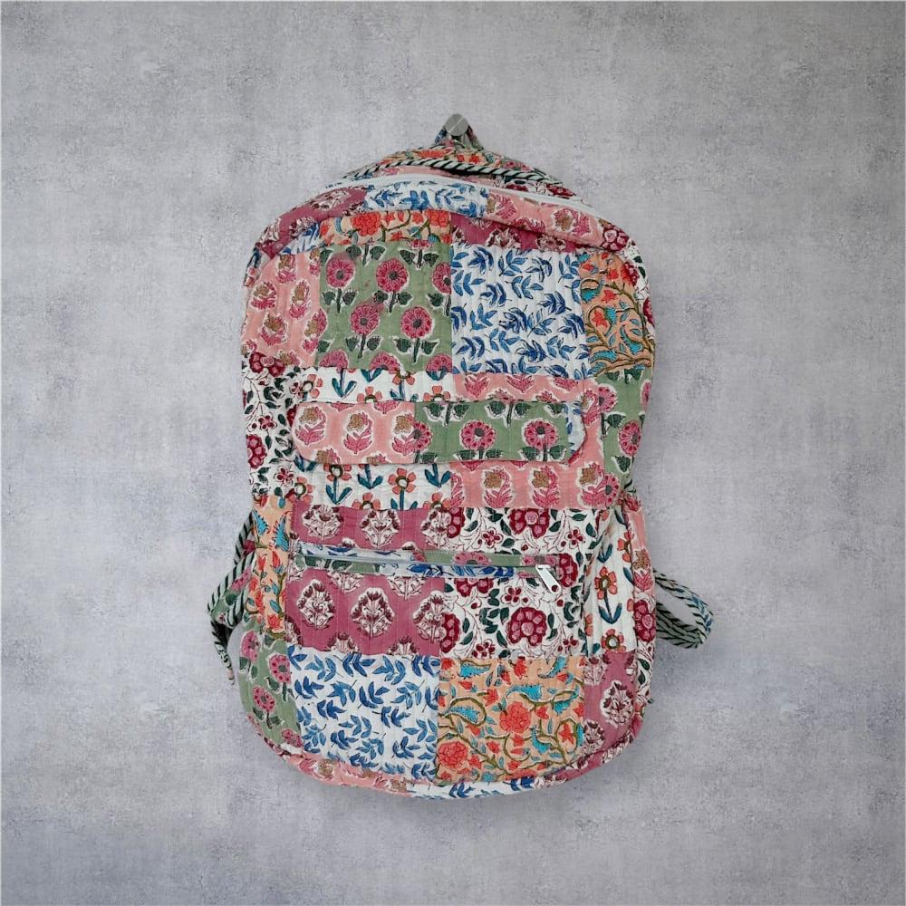 コットンキルト バックパック ブロックプリント パッチワーク ピンク(送料無料)
