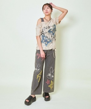 ワンショルダー デニムハリツケ トップス