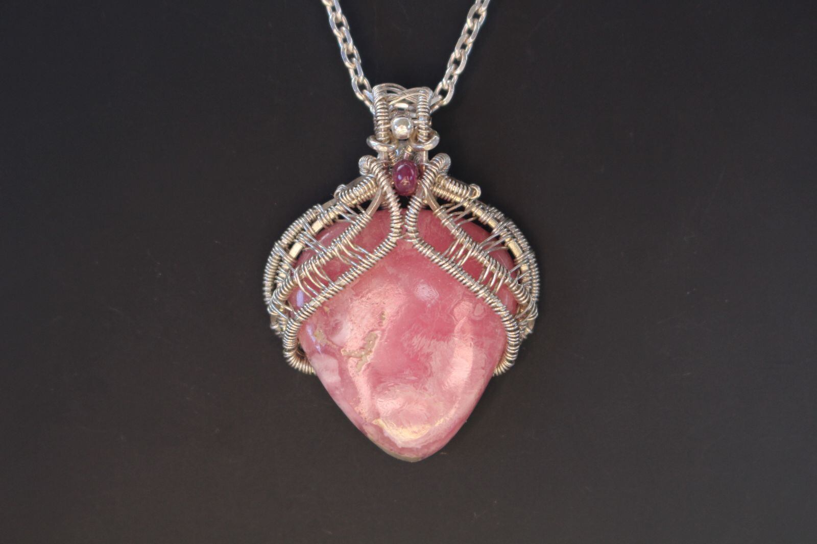 Rhodochrosite silver925 wirewrapping pendant