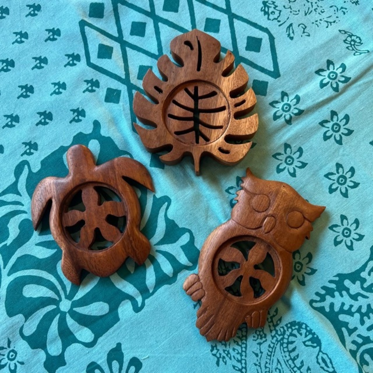 Hawaiian Wood Coaster　3Type　ハワイアンウッドコースター　コースター　フクロウ　カメ　リーフ