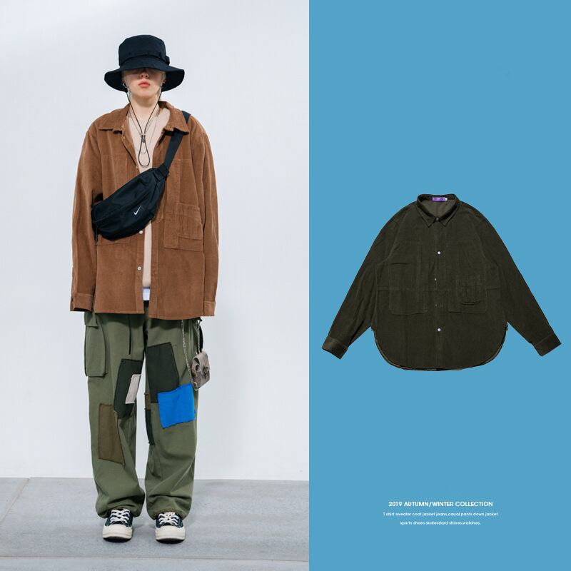 Yidaoヴィンテージ19秋ニュースタイルシンプルで用途の広いコーデュロイカジュアルシャツボーイズルーズトレンディシャツ-アリババ オータム 秋物 ビンテージ hip6-161173121234235