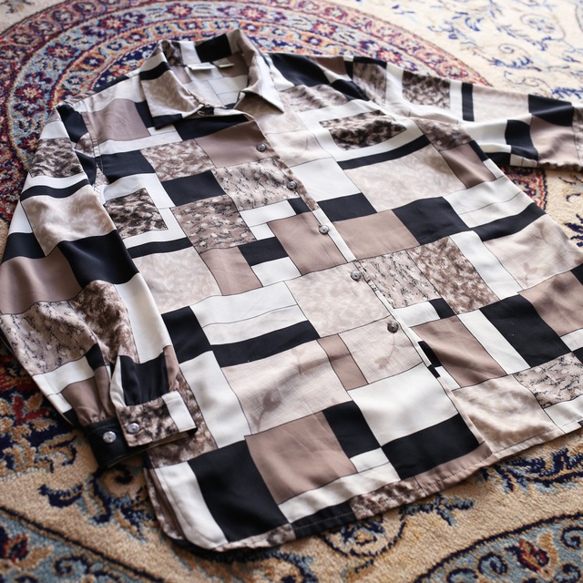 panel art pattern l/s open collar big shirt 