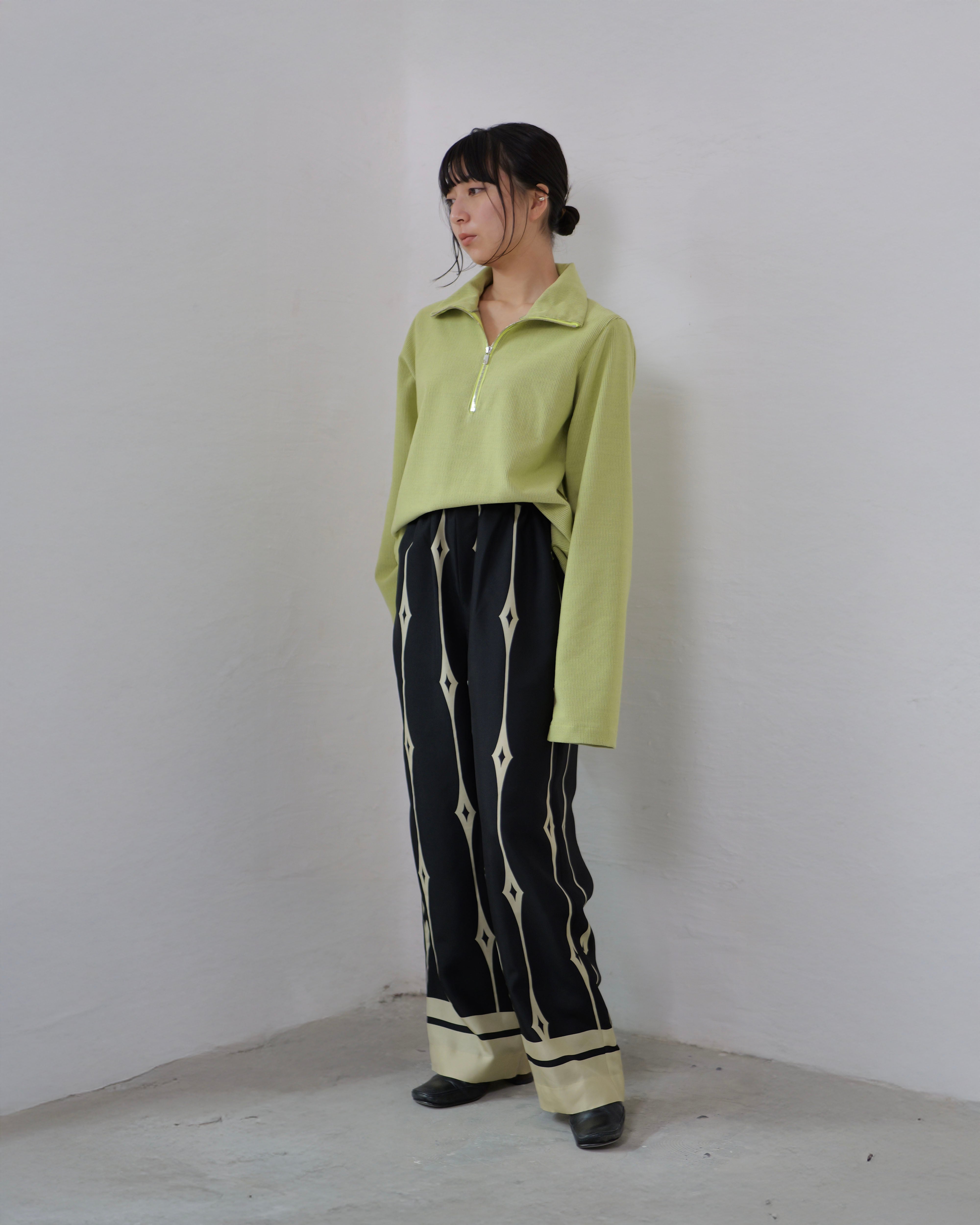 itochi - Wool Cashmere Corduroy Half-Zip Pullover ：Lime｜ウール