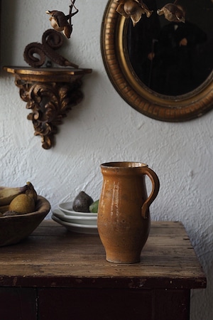 黄色い大地の色 片手壺-antique french pottery pot