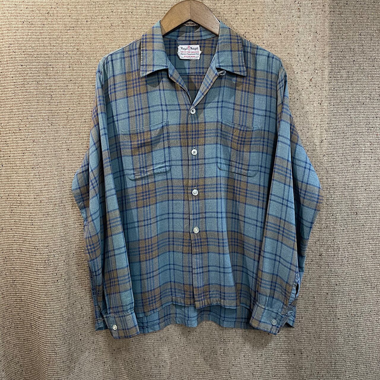 ☆60s Royal Knight レーヨンオンブレチェックシャツ 開襟 メンズ
