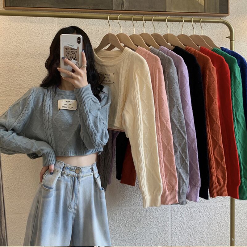 スタイルブラウス スプリングルーズショートニットセーター レディース ロング 春物 試着室52795553702