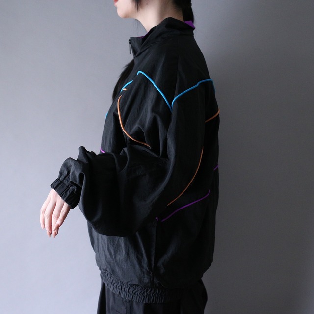 "Reebok" multi color piping design box silhouette nylon jacket