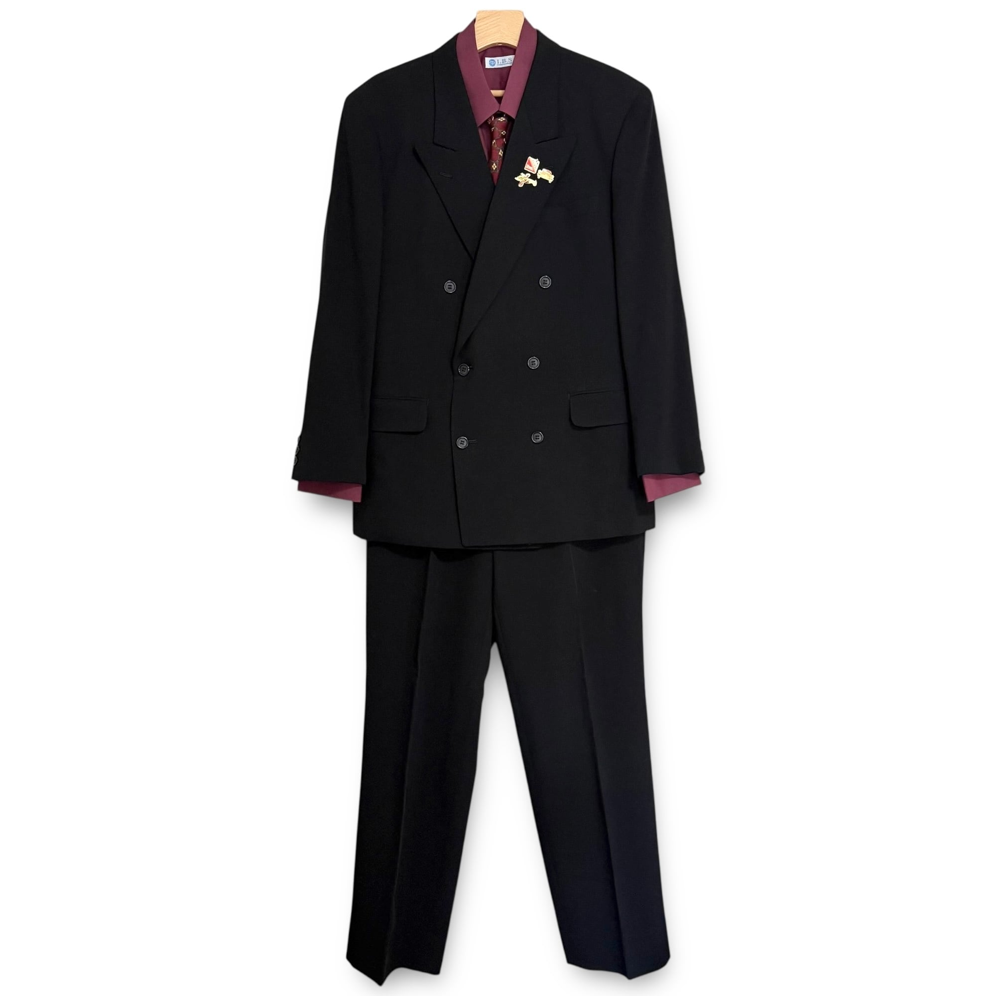 [F.124]【vintage】 セットアップ ダブル　ピンズ　ネクタイ vintage】セットアップ ダブルスーツ 成人式 ピンズ ネクタイ 【公式通販】