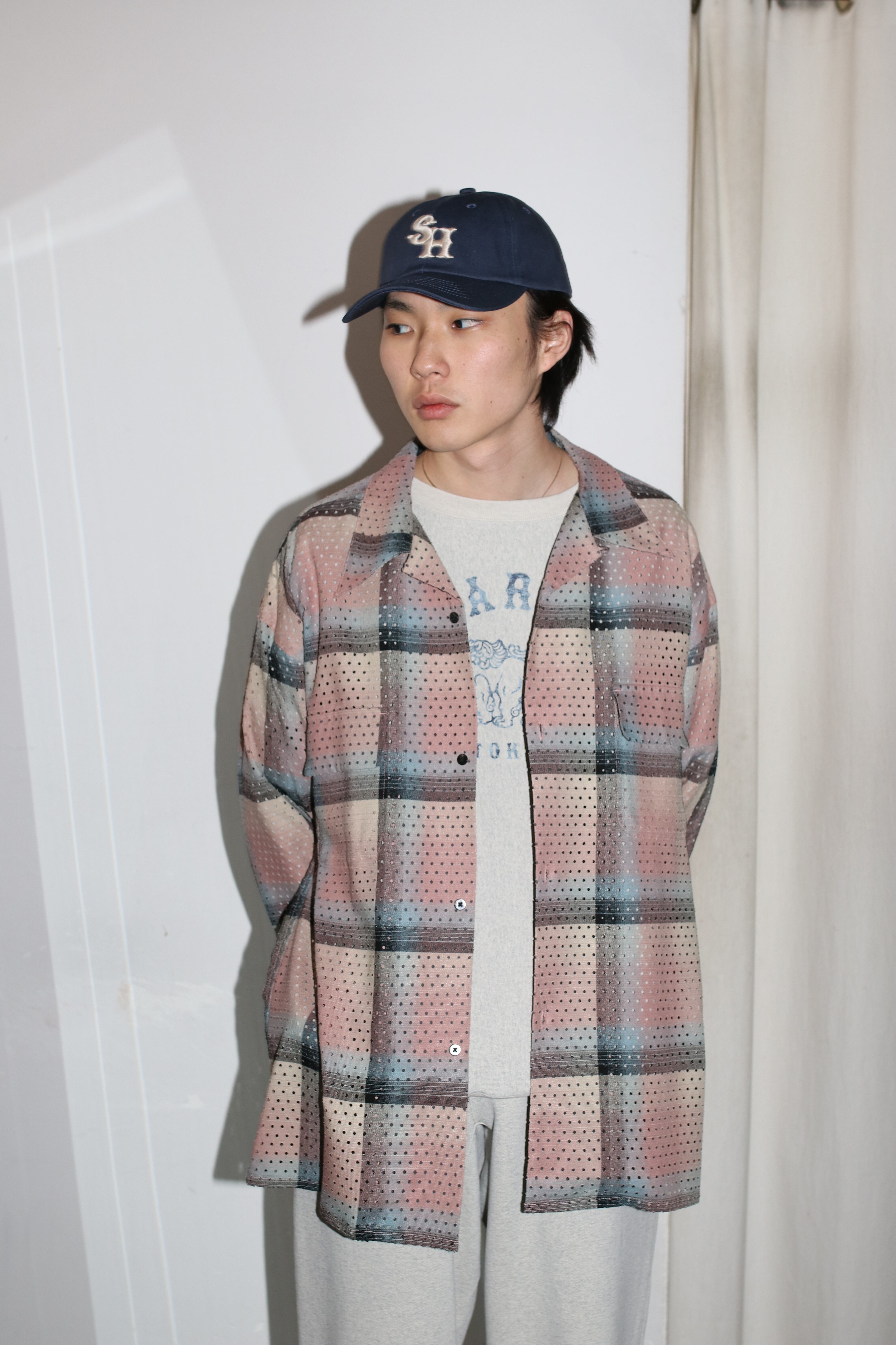24SS】SUGARHILL PUNCHING RAYON OMBRE PLAID OPEN COLLAR 24SS】SUGARHILL PUNCHING RAYON OMBRE PLAID OPEN COLLAR