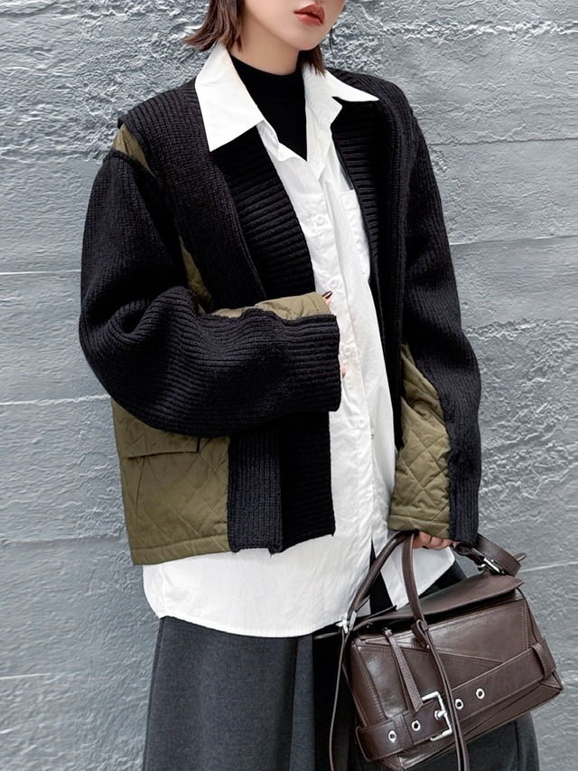 Faux layered knit cardigan [T2620]