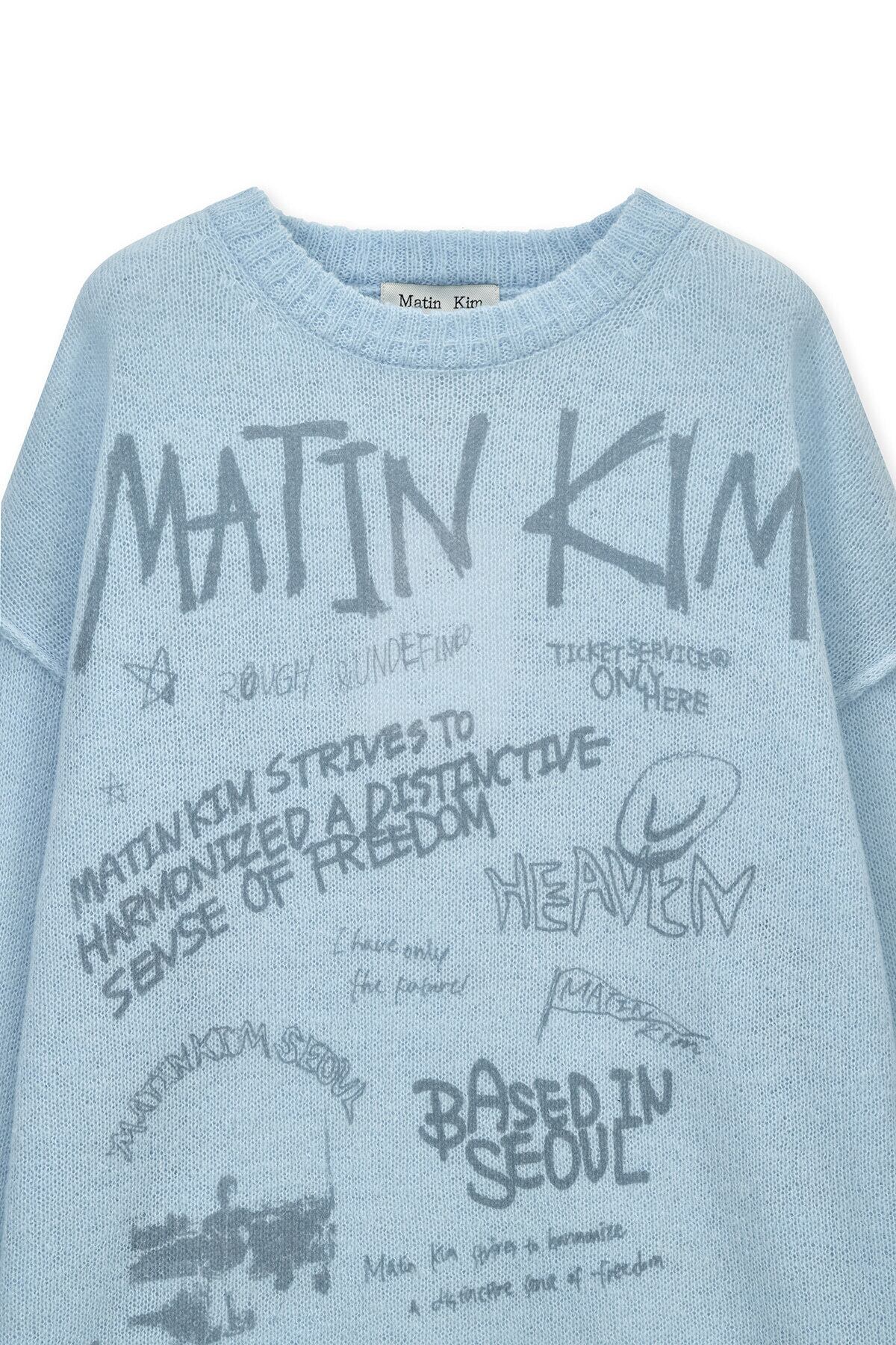 Matin Kim] GRAFFITI ARTWORK KNIT PULLOVER IN LIGHT BLUE 正規品