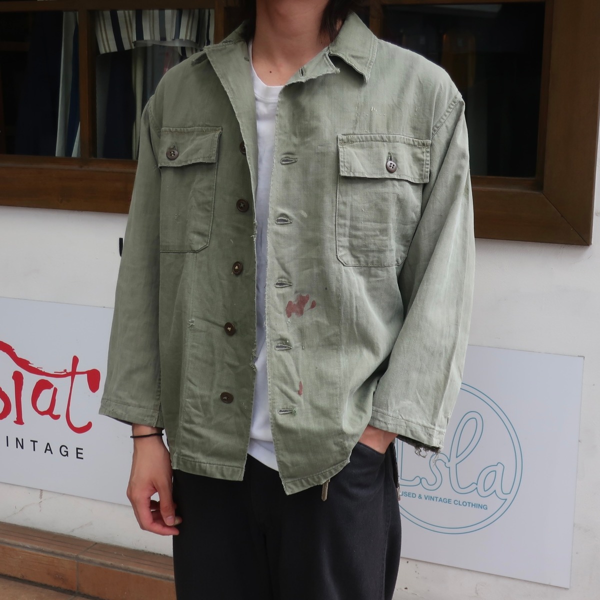 40年代 “L位” U.S.ARMY M-47 HBTジャケット ユーティリティシャツ  