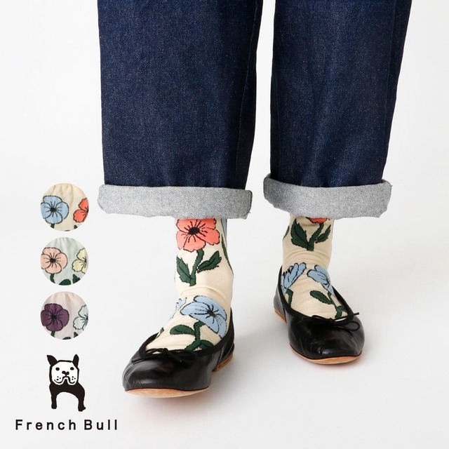 フレンチブル French Bull 靴下 レディース ダンスソックス 通年 オールシーズン 国産 日本製 綿 コットン 花柄 おしゃれ かわいい ギフト プレゼント グリーン ベージュ ピンク 23-25cm 11-26111 Fr079
