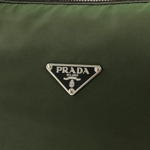 PRADA プラダ　トライアングルロゴ　ナイロン×レザー　ホーボー　セミショルダーバッグ　カーキ×ブラック　vintage　ヴィンテージ　オールド　2psmea