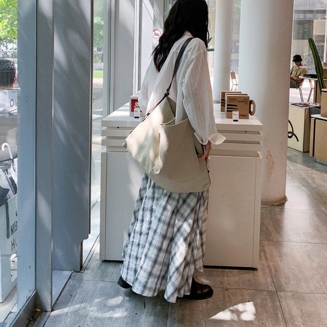 check panel long skirt　J00501