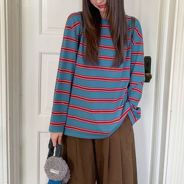 long sleeve border crew neck top J00145