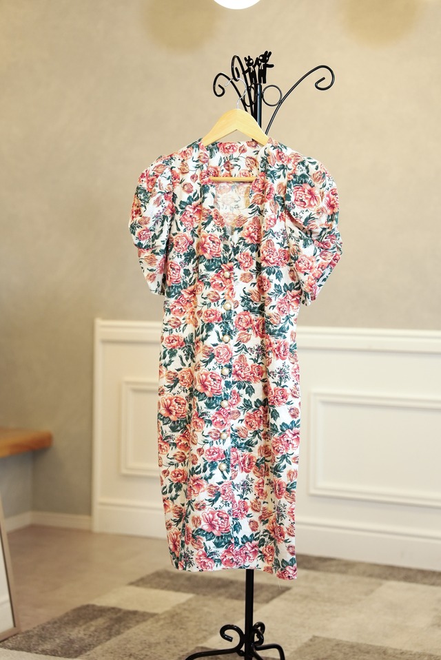 Rose Floral Dress｜ローズフラワー パフスリーブワンピース