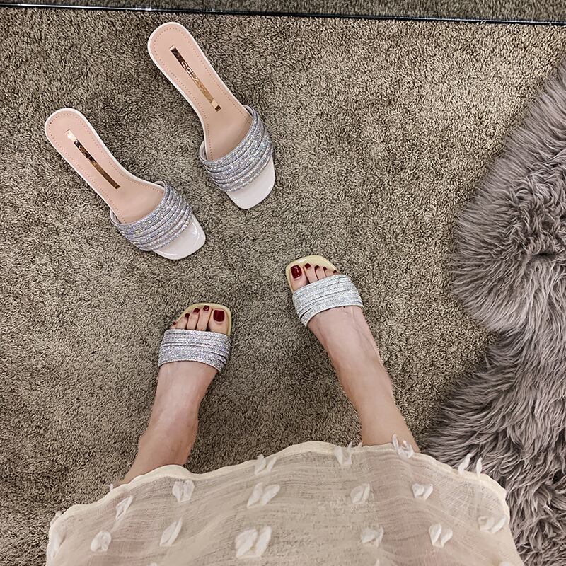 ミュールレディースサマーラインストーンレッドスタイルヒール ハイヒール 靴 シューズ 夏物 フェイクシューズ65410618660