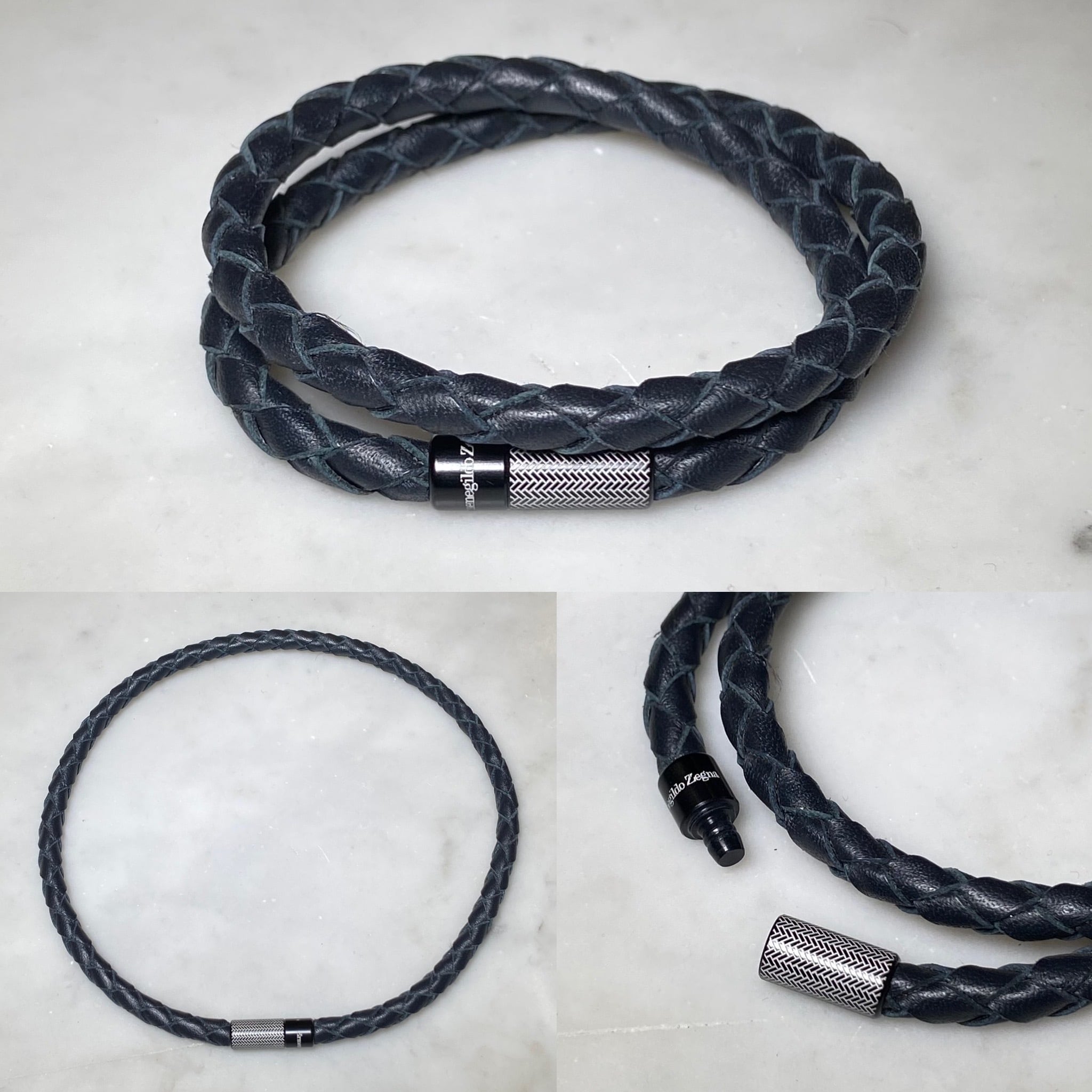 ERMENEGILDO ZEGNA intrecciato leather bracelet | NOIR ONLINE