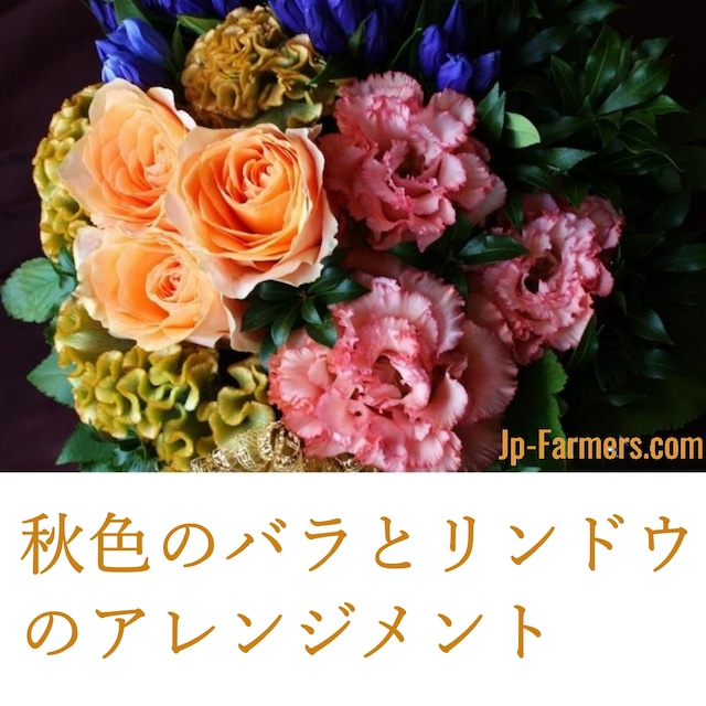 遅れてごめんね♪♪　9月18日は敬老の日　いつもありがとう♪感謝を込めて　秋色のバラとリンドウのアレンジメント