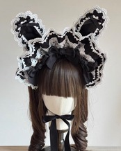 ♡【全9色】MAID うさみみフリルレースリボンハーフボンネット chocolate ♡