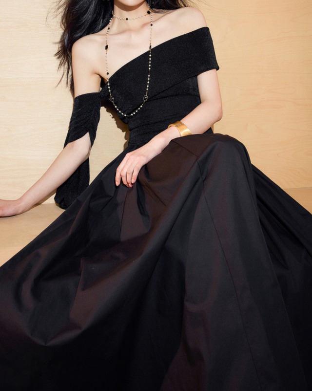 オフショルリボンロングワンピース　S25481