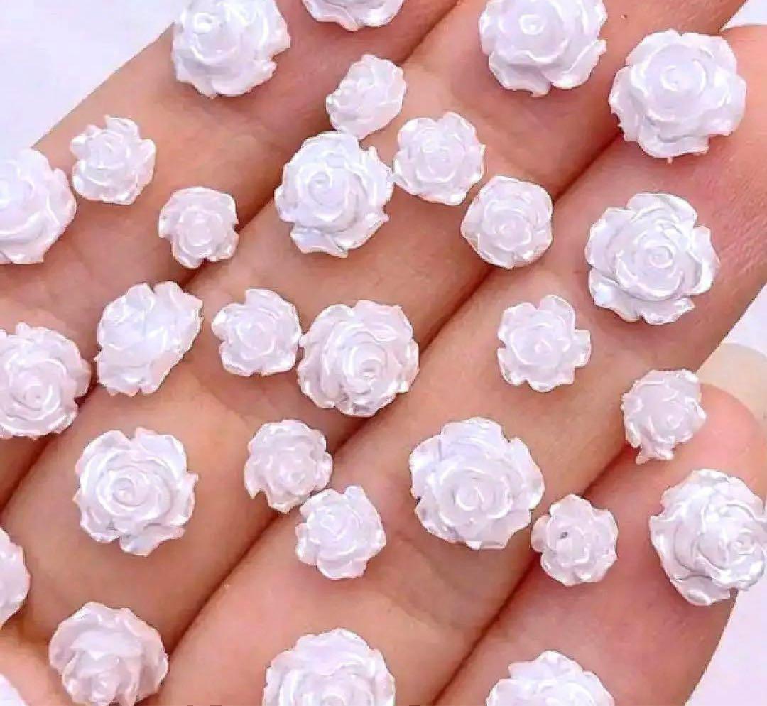 ネイル パーツ パール ネイル デコ アート 薔薇 花 ばら ホワイト
