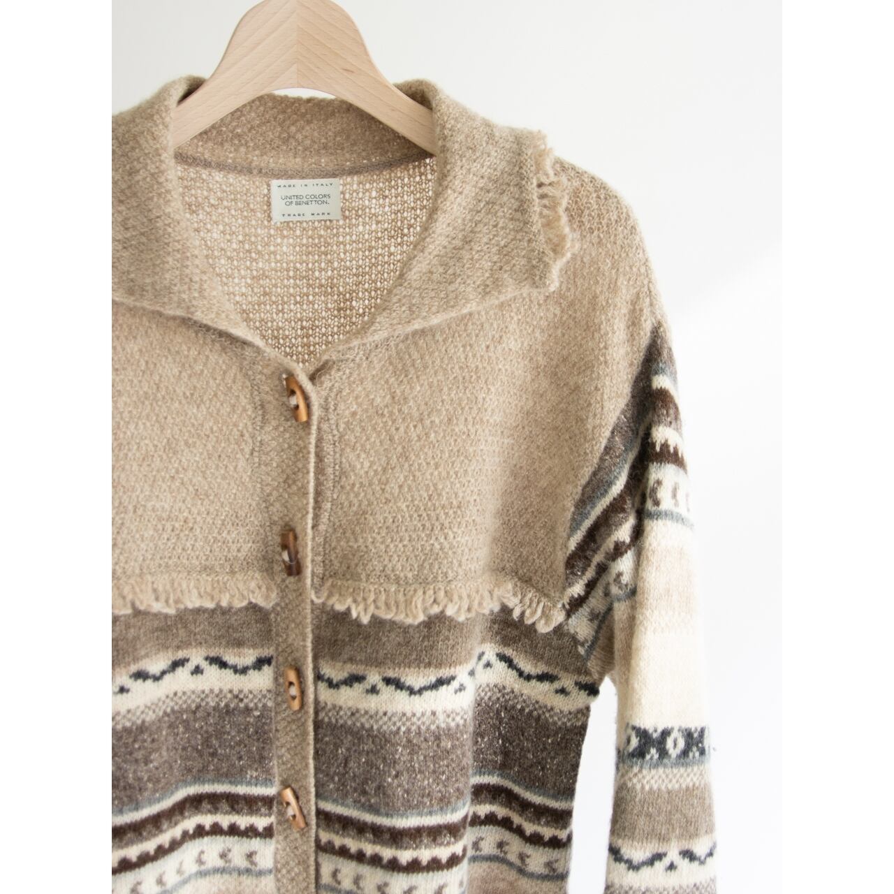 【UNITED COLORS OF BENETTON】Made in Italy Wool-Nylon-Angora-Cotton Knit Cardigan（ベネトン イタリア製 ウールナイロンアンゴラコットン ニットカーディガン）